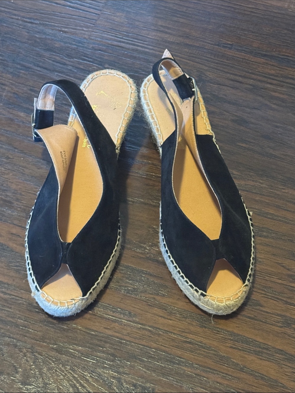 Paseart Black Suede Slingback Espadrille Sandals